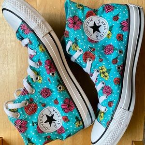 Converse Teal Floral Hi Tops Turquoise Flower Chuck Taylor sneakers size 8 women
